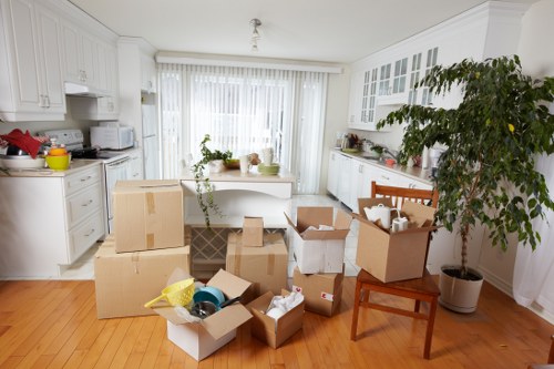 House movers preparing a residential move in West Heath