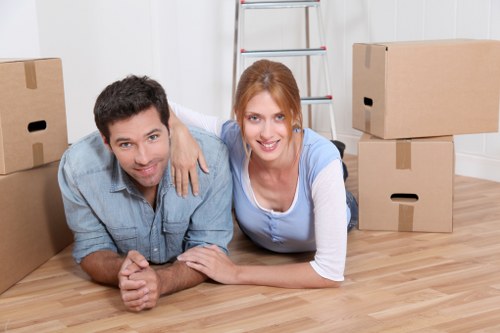 Office furniture and equipment prepared for a commercial move