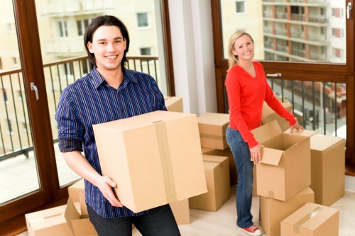 Commercial relocation checklist and packed office items ready to move